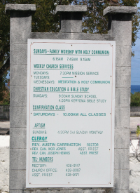 Sign Listing the Order of Services at Christ Church Parish Church, Barbados Pocket Guide