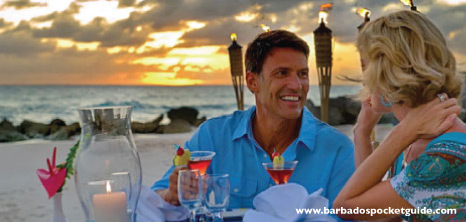 Couple Having Dinner on the Beach at Sunset, Asiagos Authentic Italian Restaurant, Turtle Beach Resort, Dover, Christ Church, Barbados Pocket Guide