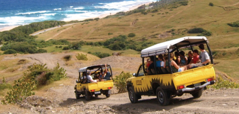 Adventureland 4x4 Jeeps Going Down a Steep Hill on the Island's East Coast, Barbados Pocket Guide
