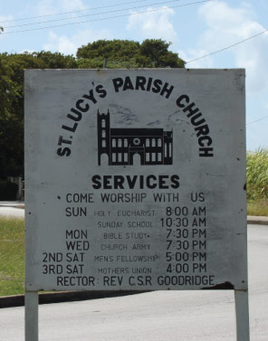 Sign with List of Services, St. Lucy Parish Church, St. Lucy, Barbados Pocket Guide