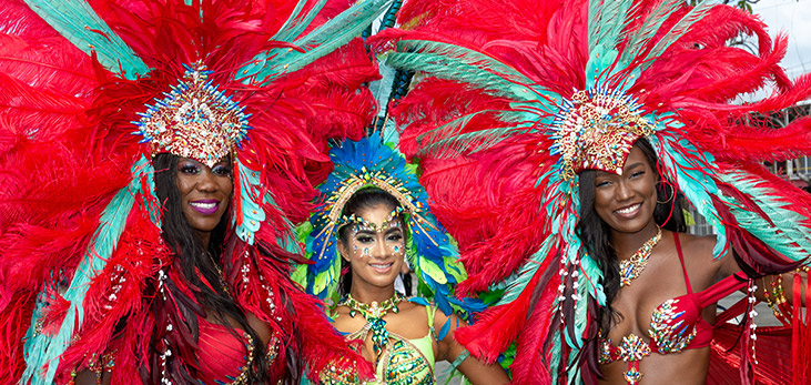 Revellers Dancing in the Streets at Crop Over Festival, Barbados Pocket Guide