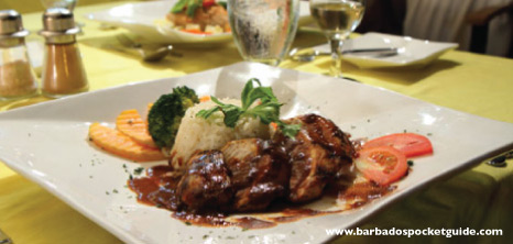 Plate of Food at Almond Tree Restaurant & Beach Bar, Amaryllis Beach Hotel, Palm Beach, Hastings, Christ Church, Barbados  Pocket Guide