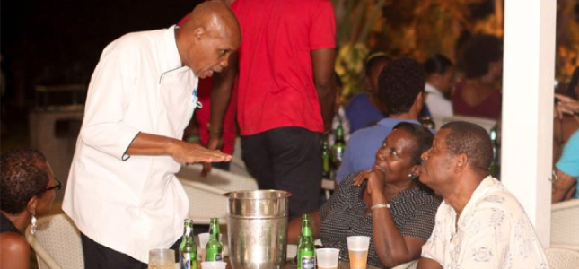 The Chef having a word with some of the patrons at Savannah Beach Hotel