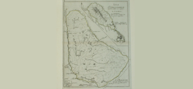 Antique Map of Barbados and St. Kitts, George Washington House, Barbados