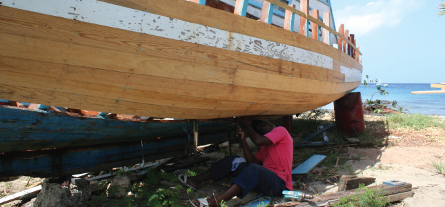 A Boat Builder Seen While Out on an Island Safari Tour