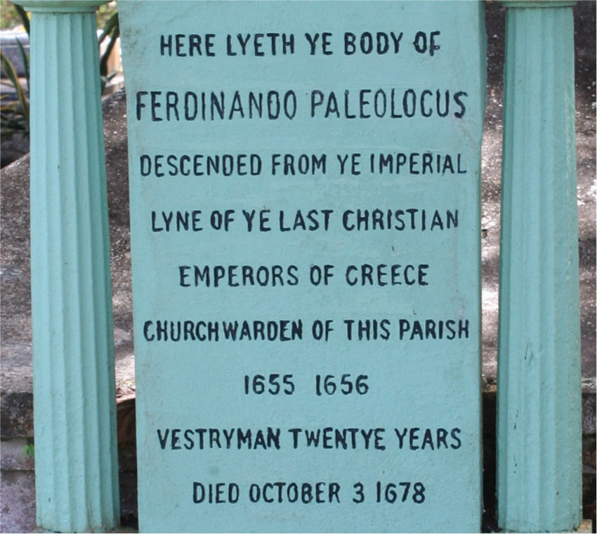 Close up of Ferdinando Paleologus' Tomb, St. John's Parish Church, Barbados Pocket Guide