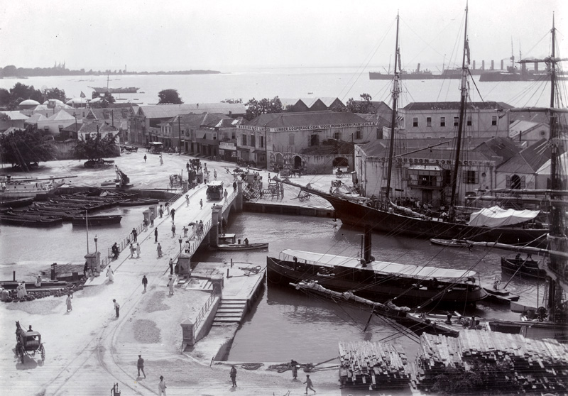 Black & White Photo of Swing Bridge Operating Years Ago in Bridgetown, Barbados Pocket Guide