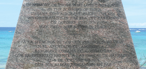 Inscription of Persons Who Died in the Cubana Crash, Cubana Monument, Paynes Bay, St. James, Barbados Pocket Guide