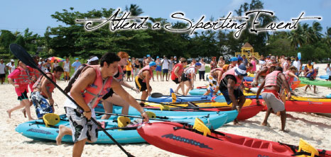 Contestants of a Kayak Race Heading into the Ocean, Barbados Pocket Guide