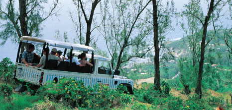 Visitors Touring the Countryside in Island Safari Jeeps, Barbados Pocket Guide